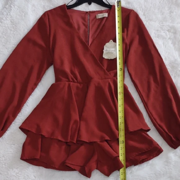 Altar'd State Rust Long Sleeve Peplum Jumpsuit. - Picture 16 of 17